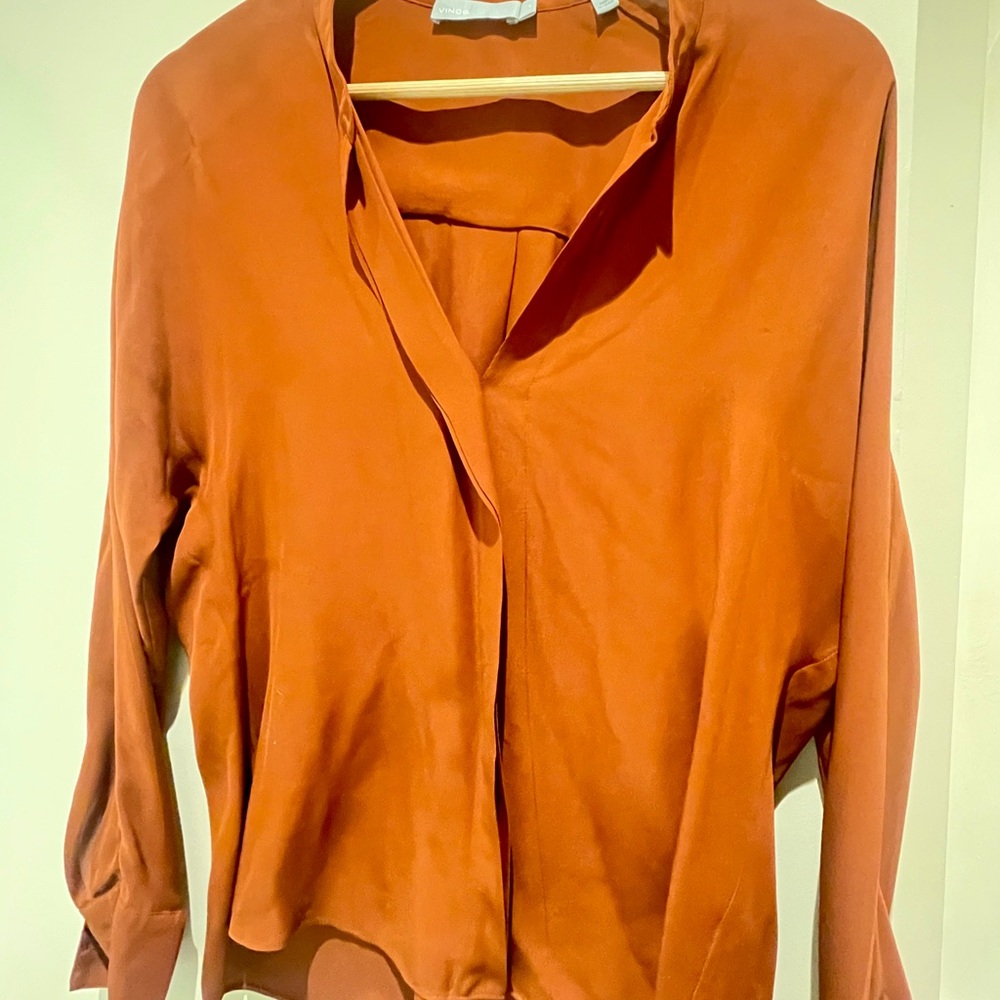 Vince 100% Silk Terracotta Burnt Orange Women's Top